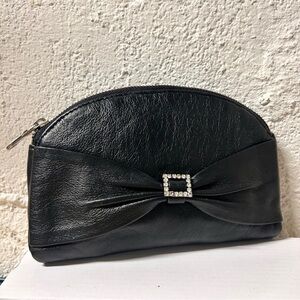 VTG Wilson's Leather Maxima small black leather clutch with rhinestones